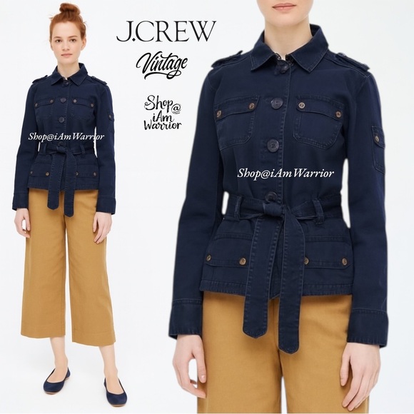 J. Crew rare vintage flap pocket navy cotton jacket with epaulets *iamwarrior - Picture 1 of 9